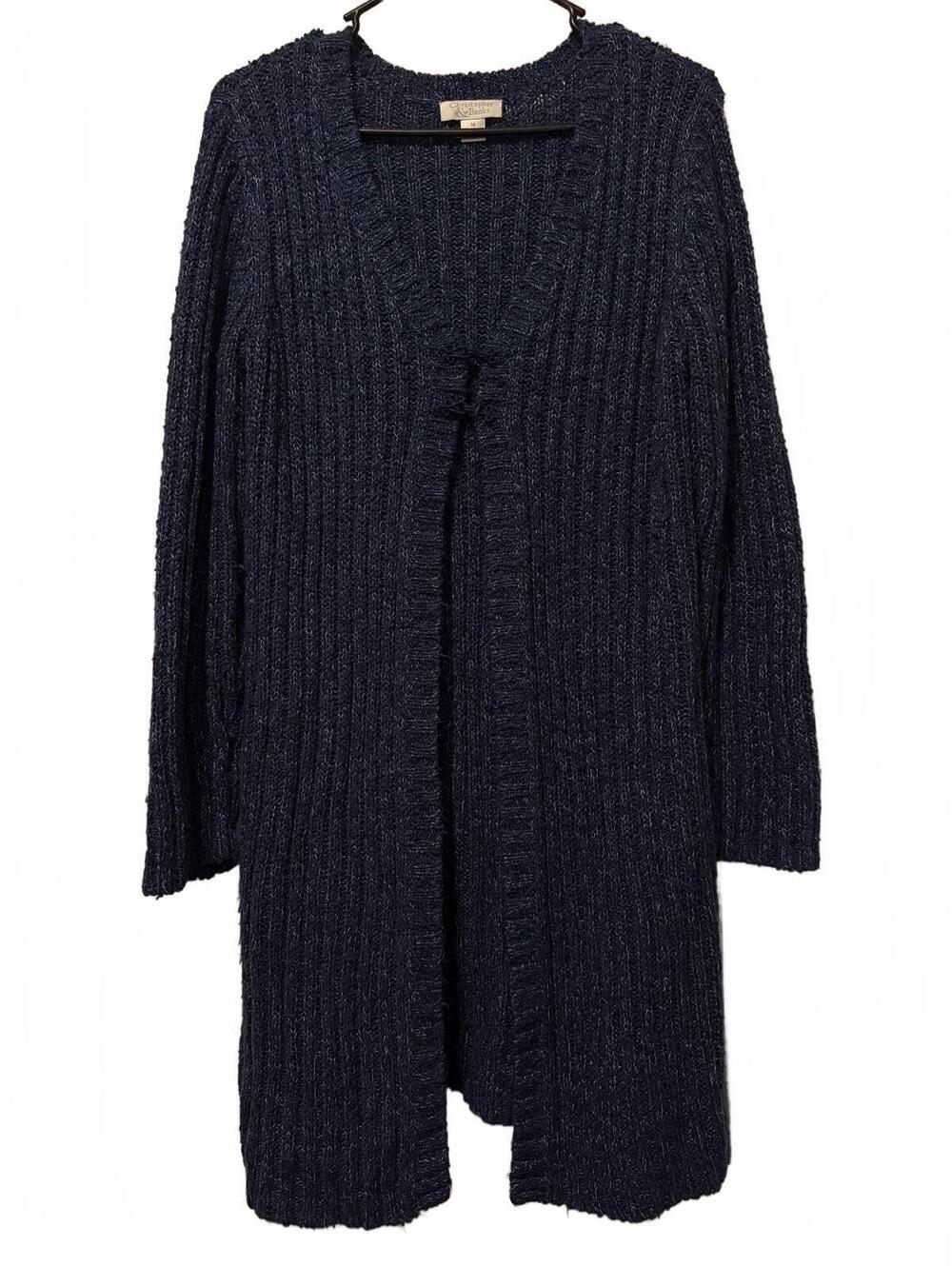 Christopher & Banks Navy Blue Long Ribbed Knit Cardigan Sweater Fairy Cottage